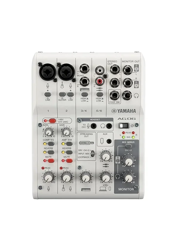Yamaha AG06MK2 W 6 Kanallı Canlı Yayın Mikseri ve USB Ses Kartı, Beyaz