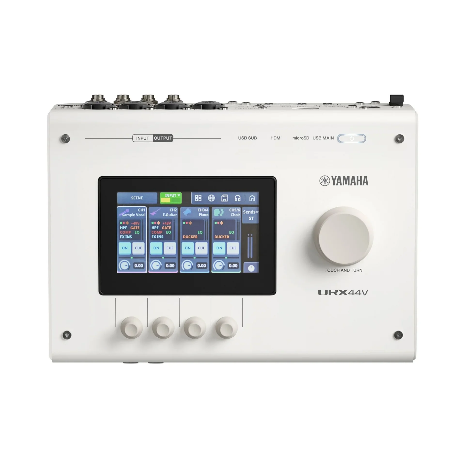 Yamaha URX44V W USB-C Ses ve Video Arabirimi, HDMI 4K Yakalama, 6 Giriş / 4 Çıkış, Beyaz