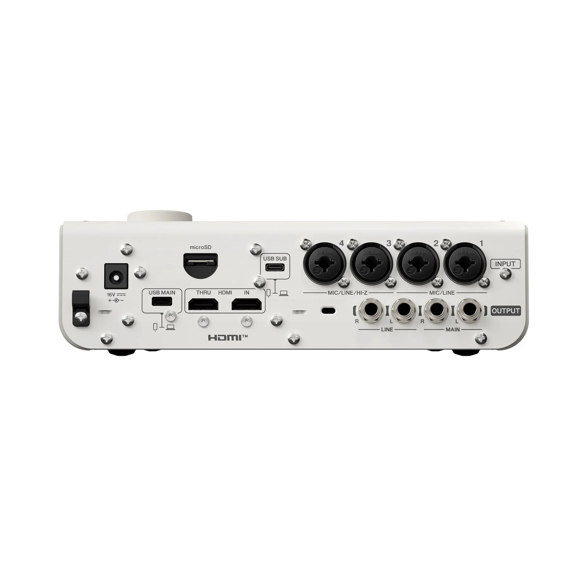 Yamaha URX44V W USB-C Ses ve Video Arabirimi, HDMI 4K Yakalama, 6 Giriş / 4 Çıkış, Beyaz