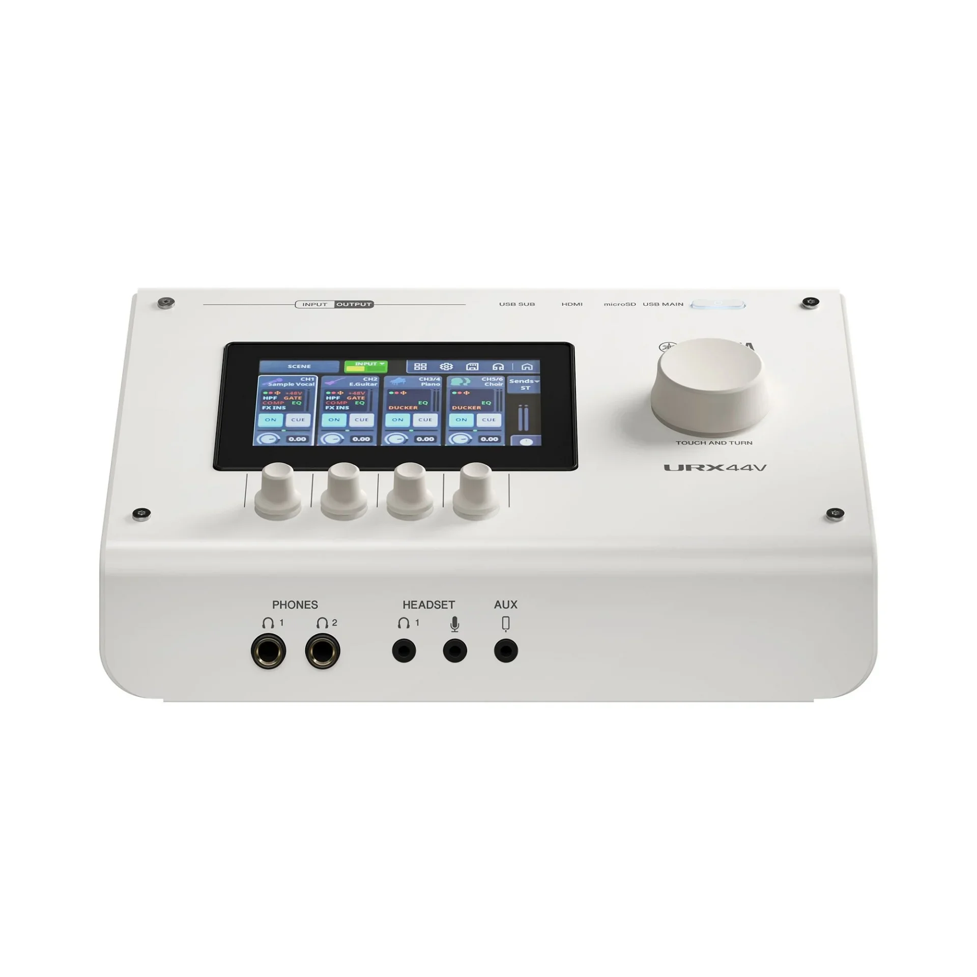 Yamaha URX44V W USB-C Ses ve Video Arabirimi, HDMI 4K Yakalama, 6 Giriş / 4 Çıkış, Beyaz