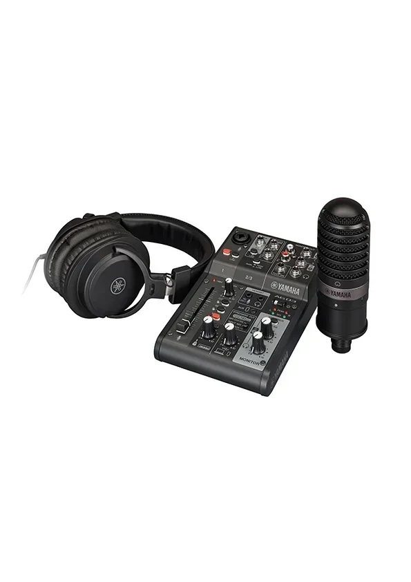 Yamaha AG03MK2 LSPK Canlı Yayın Paketi: Mikser + YCM01 Mikrofon + Kulaklık, Siyah