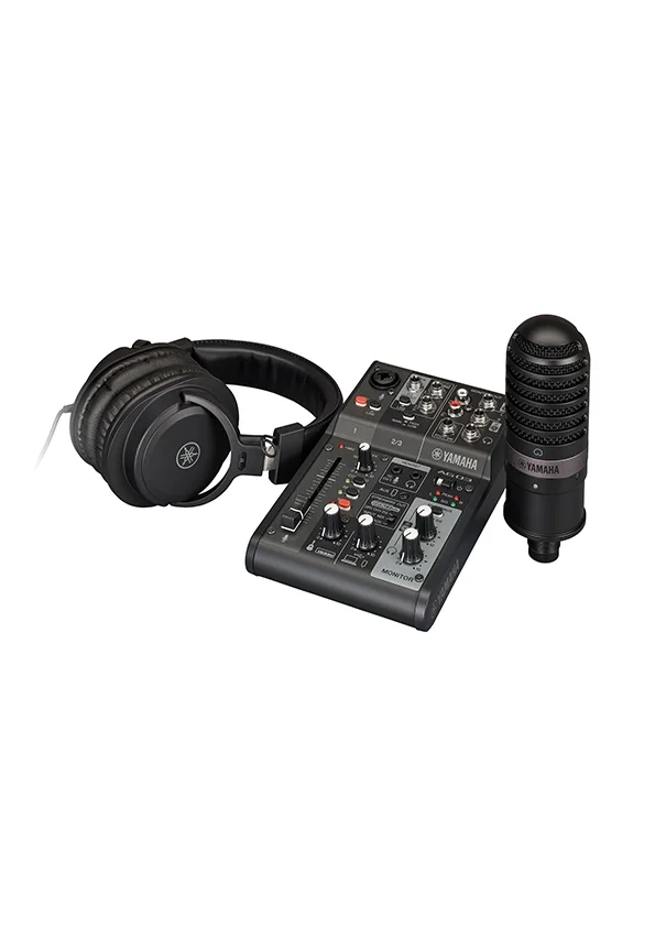 Yamaha AG03MK2 LSPK Canlı Yayın Paketi: Mikser + YCM01 Mikrofon + Kulaklık, Siyah