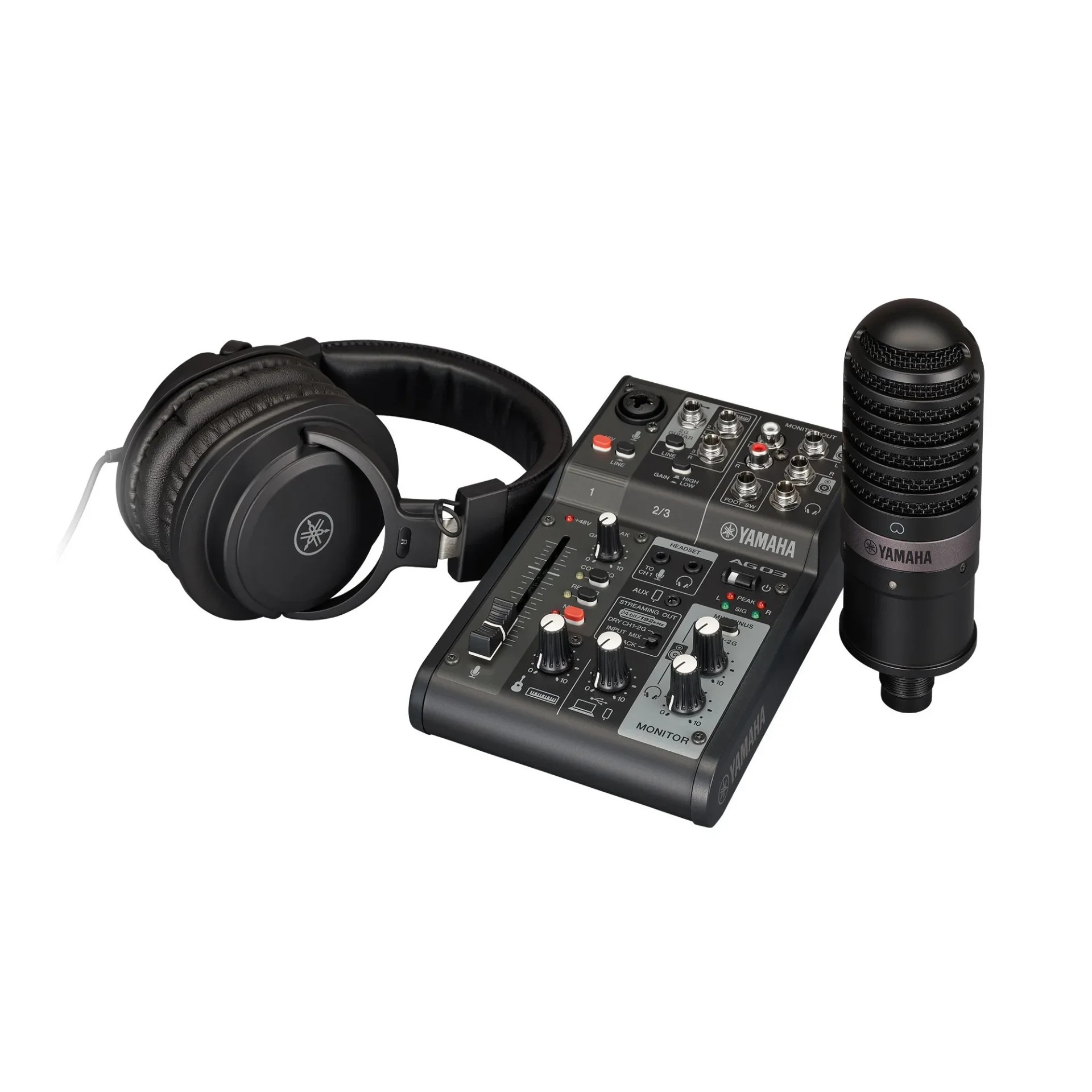 Yamaha AG03MK2 LSPK Canlı Yayın Paketi: Mikser + YCM01 Mikrofon + Kulaklık, Siyah