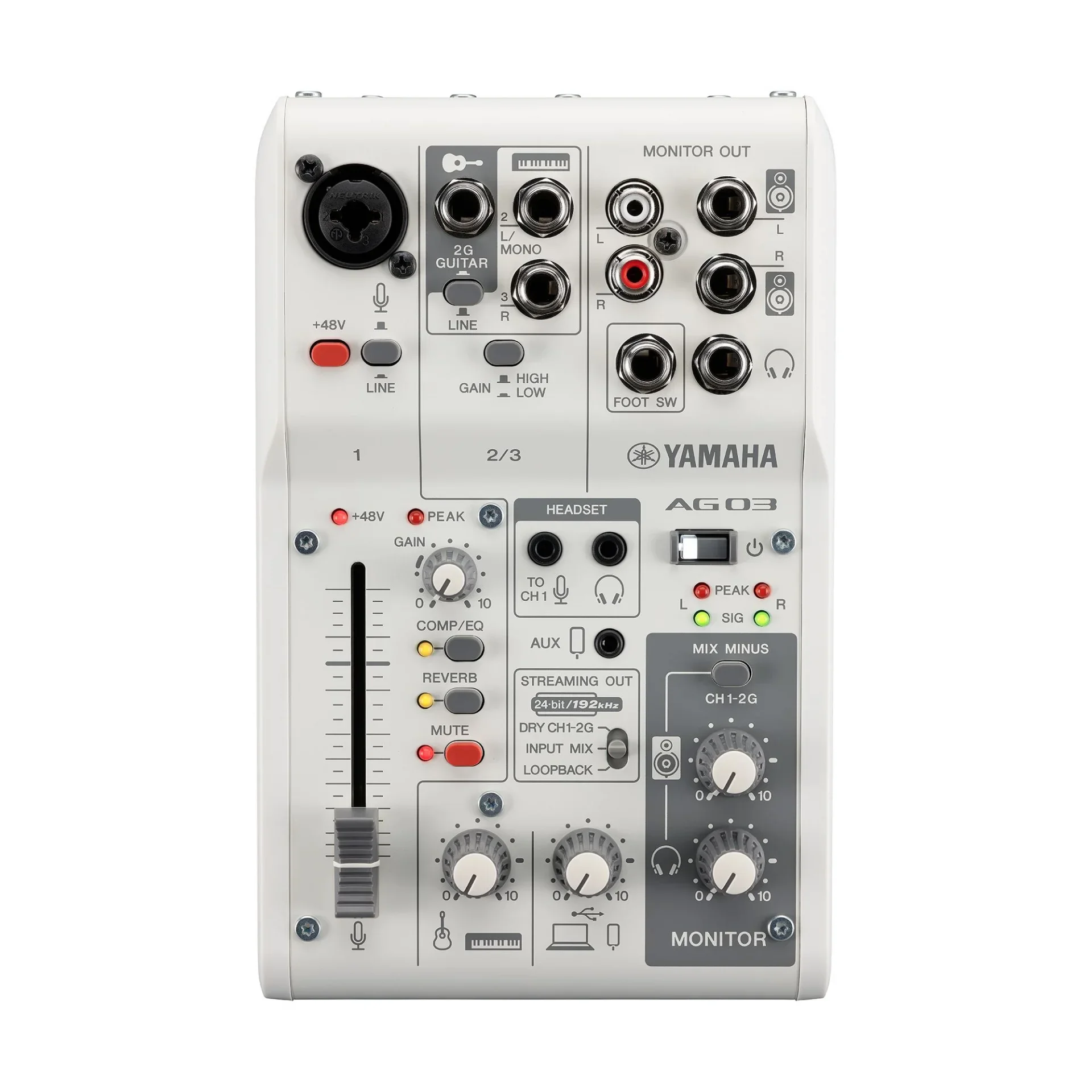 Yamaha AG03MK2 W 3 Kanallı Canlı Yayın Mikseri ve USB Ses Kartı, Beyaz