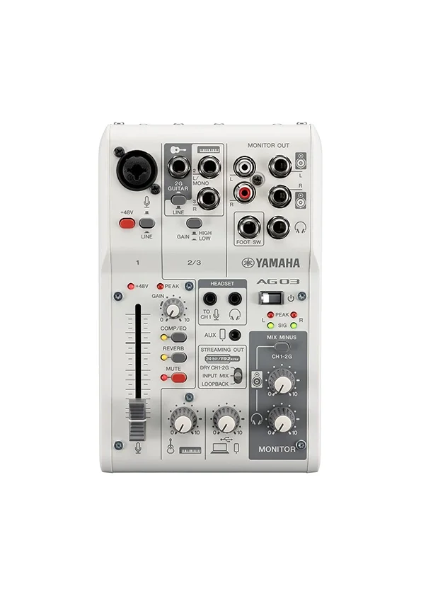 Yamaha AG03MK2 W 3 Kanallı Canlı Yayın Mikseri ve USB Ses Kartı, Beyaz
