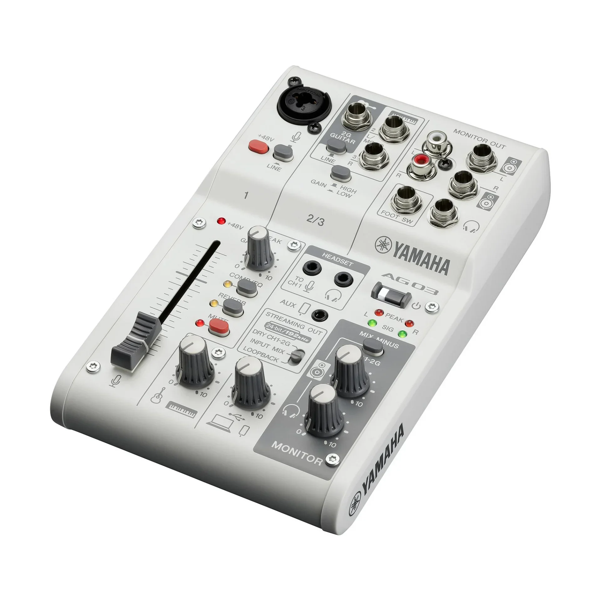 Yamaha AG03MK2 W 3 Kanallı Canlı Yayın Mikseri ve USB Ses Kartı, Beyaz