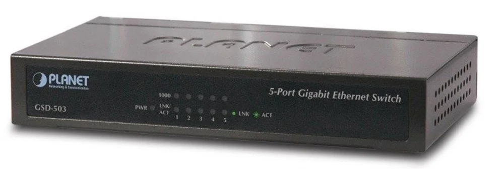 Planet Gsd-503 5-Port 10/100/1000Mbps Gigabit Ethernet Switch (External Power) - Metal Case