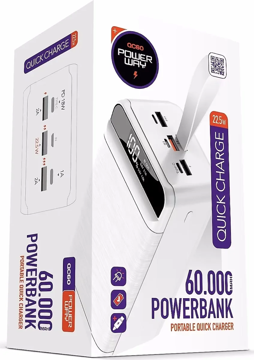 Powerway QC30 30.000 mAh 22.5 W Hızlı Şarj Powerbank