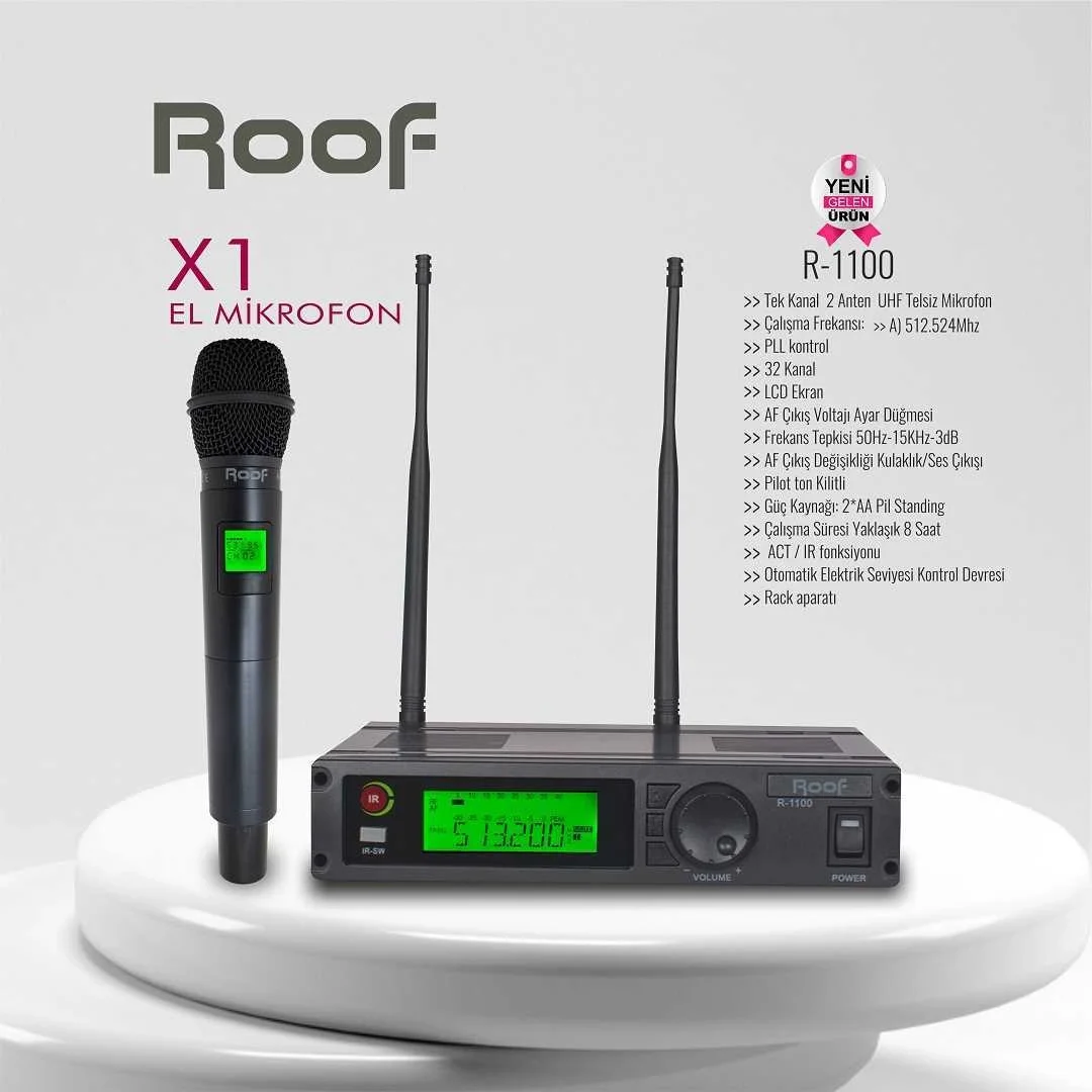 ROOF R-1100 EL tipi Kablosuz Mikrofon Seti, Güncel 5G uyumlu, PRO MODEL