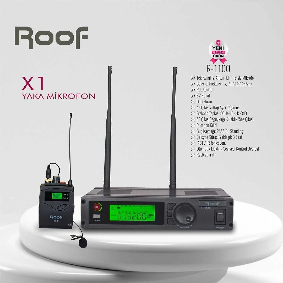ROOF R-1100 Yaka tip Kablosuz Mikrofon Seti, Güncel 5G uyumlu, PRO MODEL