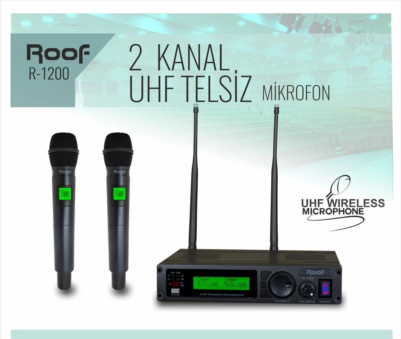ROOF R-1200 Çift EL Kablosuz Mikrofon Seti