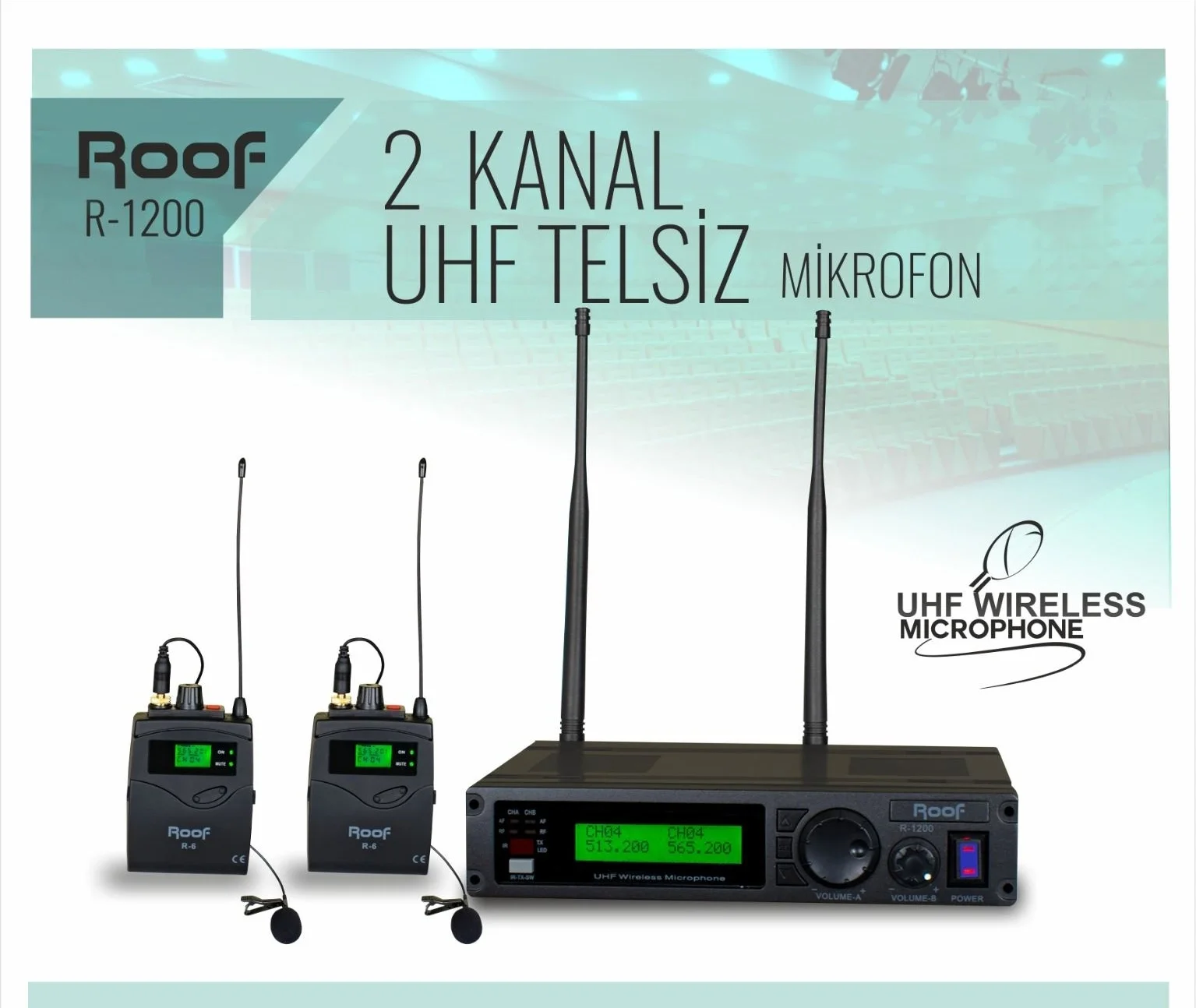 ROOF R-1200 Çift Yaka Kablosuz Mikrofon Seti