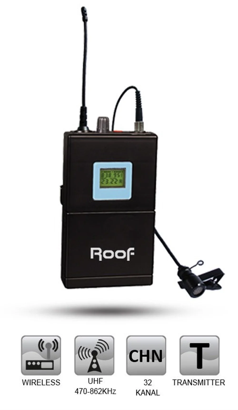 ROOF R4 Yedek Beltpack Transmitter, yaka mikrofonu 512 mhz