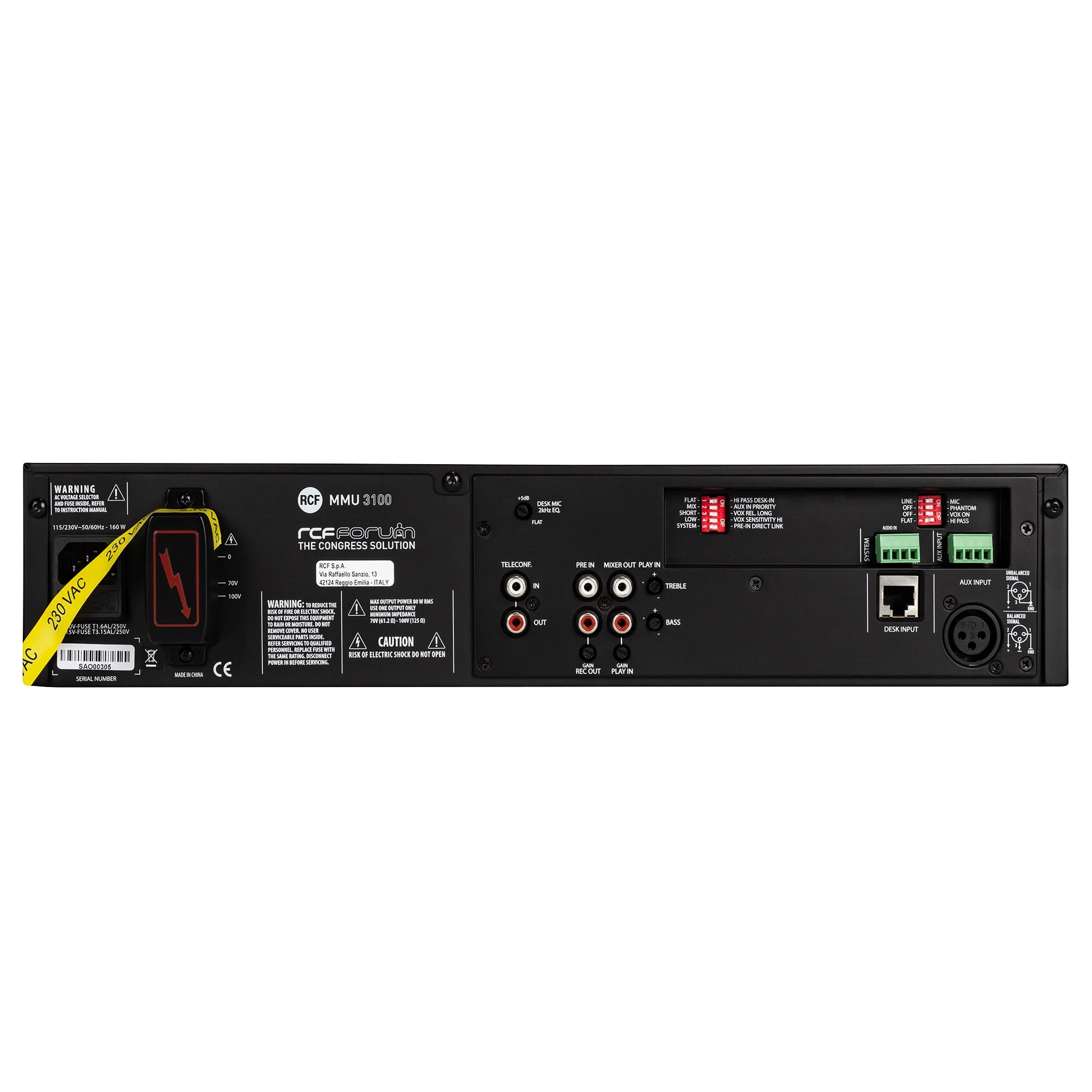 RCF MMU 3100 Konferans Sistemi Merkez Ünitesi CAT5 Bağlantı, 160W/100V Mikser Amfi