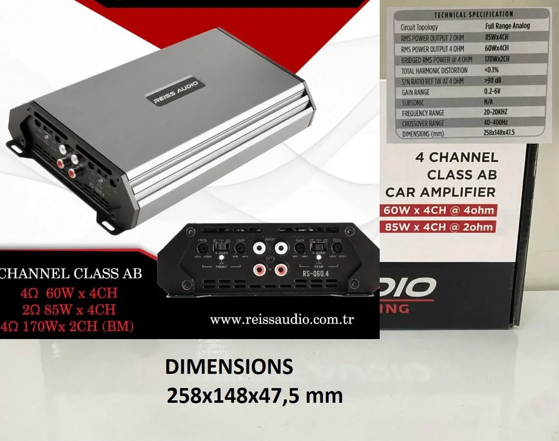 RS-Q60 Tavan Arası Mini Power Amplifikatör 4x80W