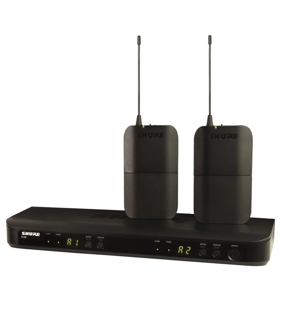 SHURE BLX188 Çift Mikrofonlu Kablosuz Enstrüman Mikrofonu Seti Receiver + 2 x Betpack + WA302 Kablo
