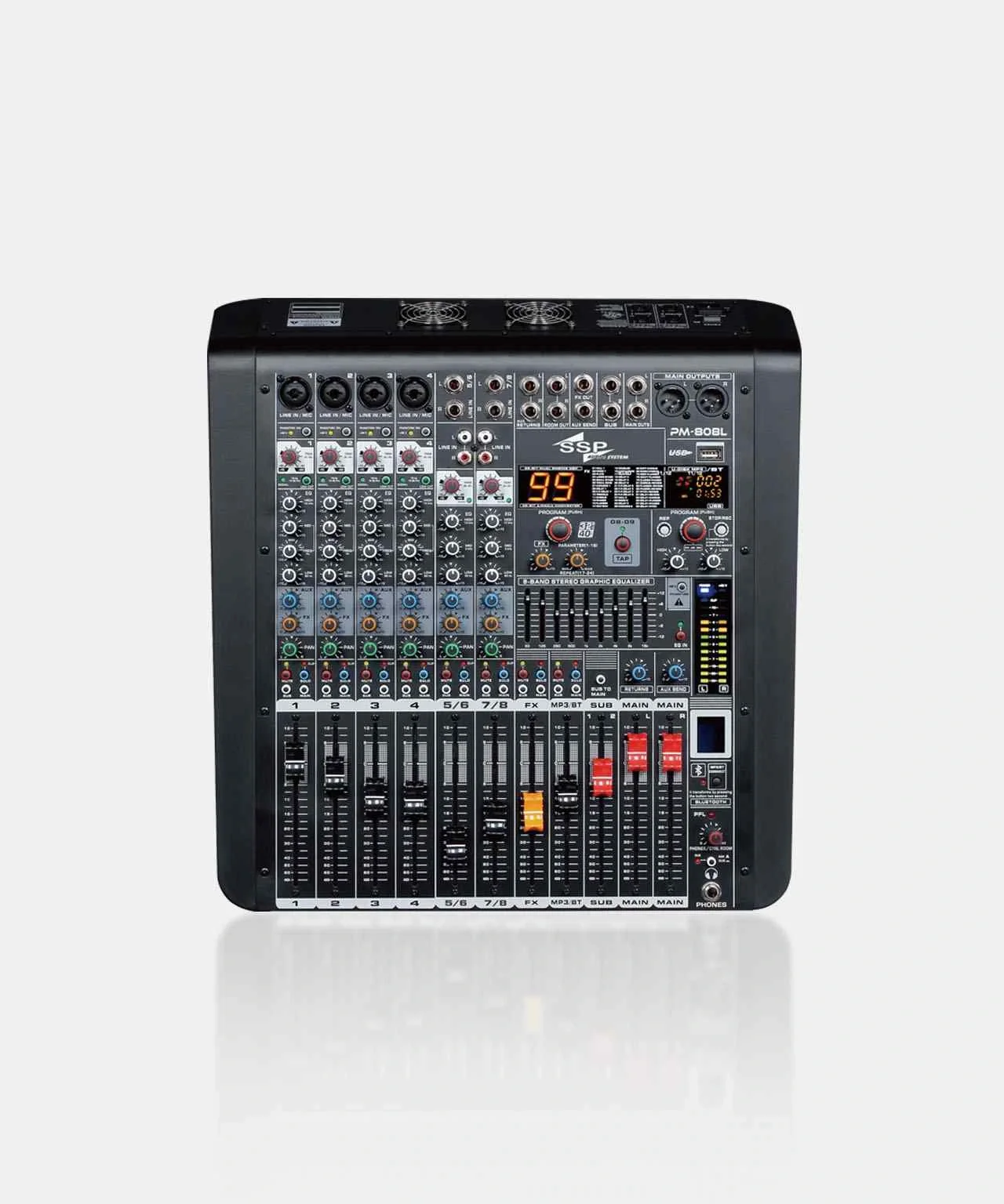 SSP PM 808L 8-kanal Powermixer 2x650W, Bluetooth, Usb, Recorder, Efekt
