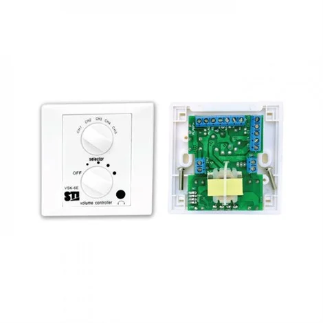 STI VSK 6E HBU Hasta Başı Müzik Dinleme ünitesi 6W/100V 5 Kanal Seçici ve 5 Kademeli Volum Kontrol, Kulaklık Girişi, 24V Röleli