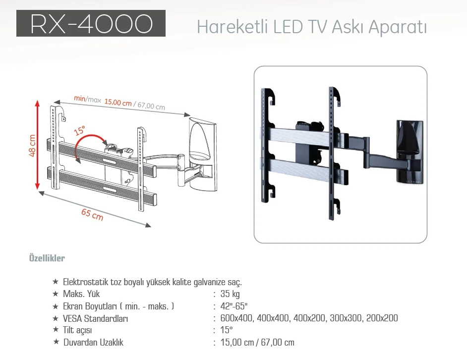 Ultimate RX-5000 Hareketli TV Askı Aparatı 42''- 75''