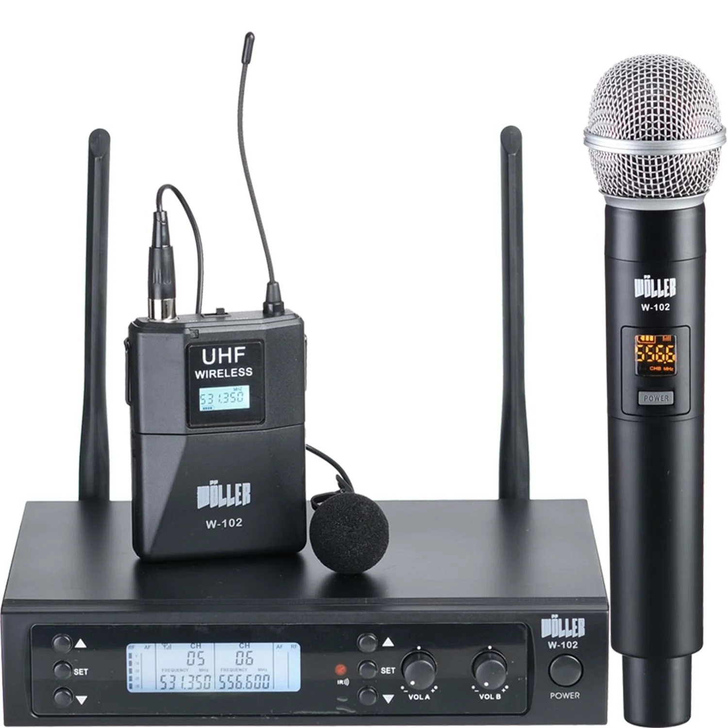 Wöller W-102EY El + Yaka UHF Kablosuz Mikrofon Seti 2x100 Frekans