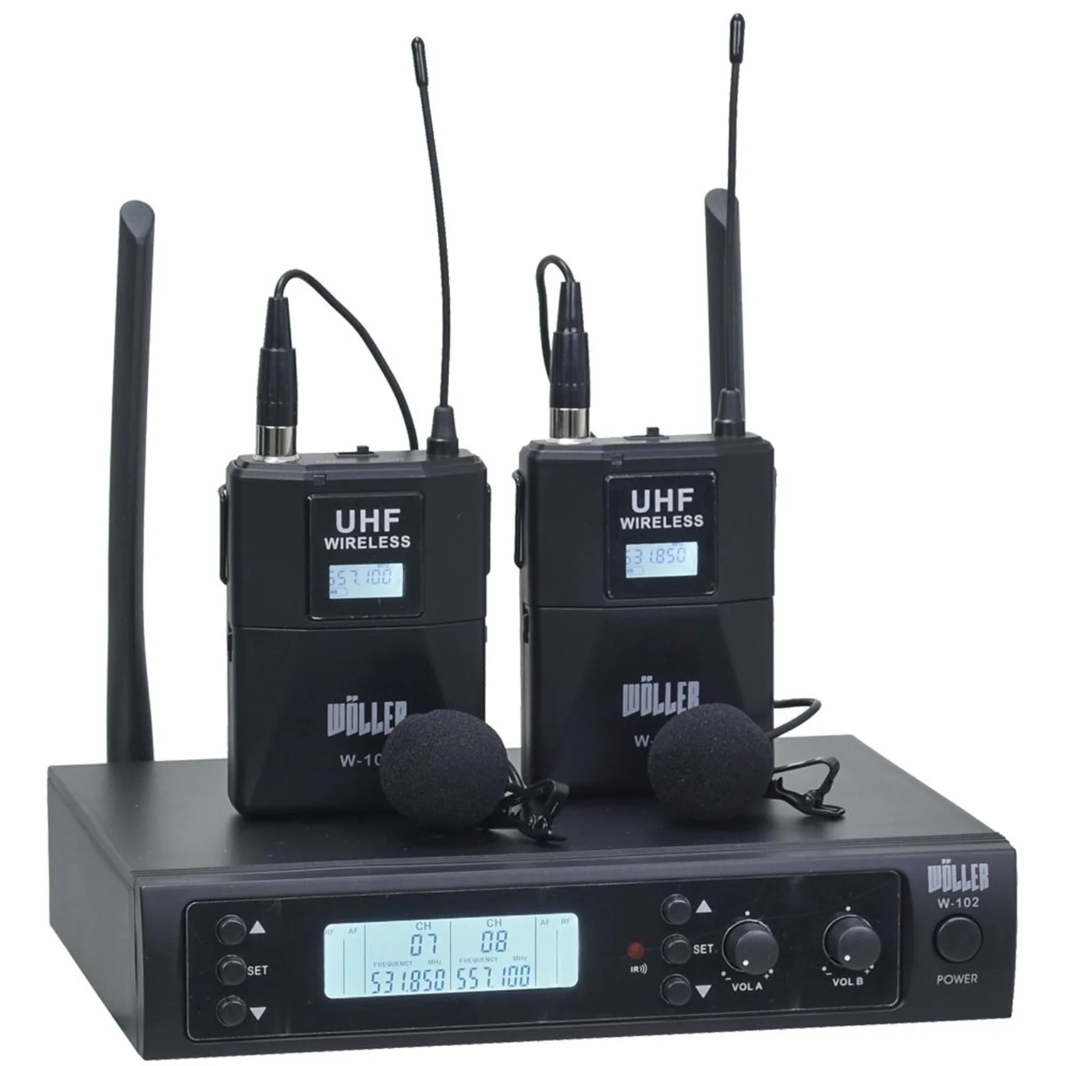 Wöller W-102YY Çift Yaka UHF Kablosuz Mikrofon Seti 2x100 Frekans