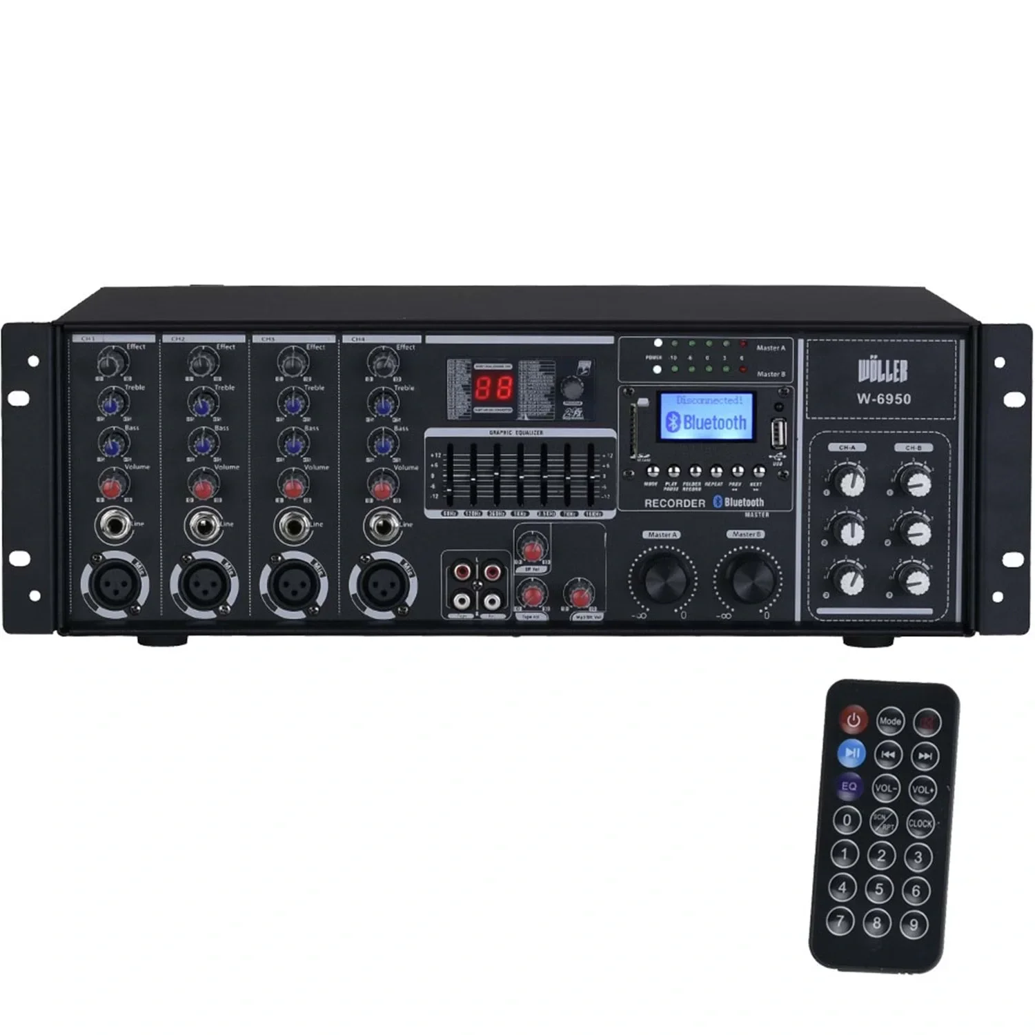 Wöller W-6950 4-Kanal Powermixer 2x250W 100V ve 4-16 Ohm