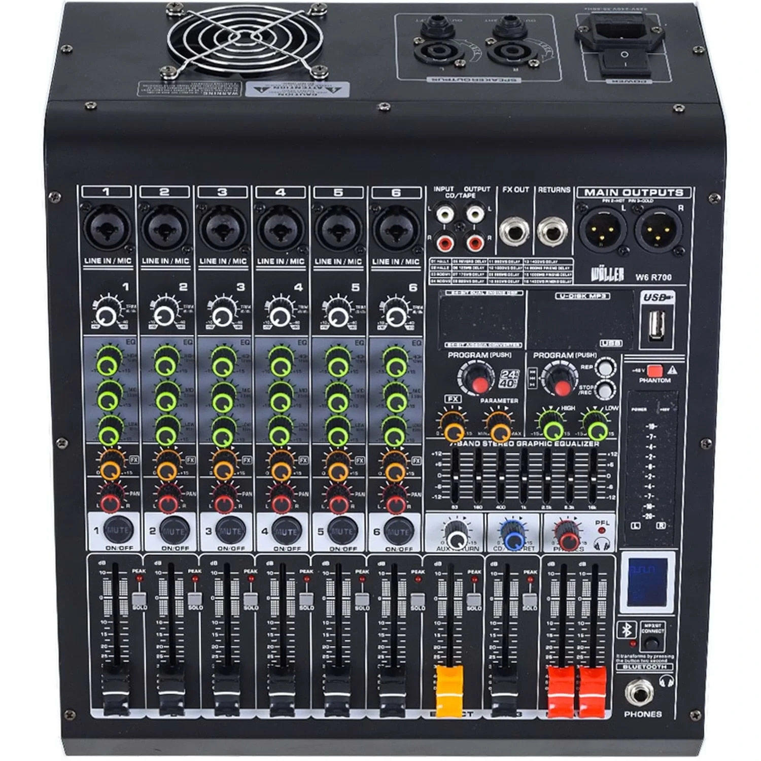 Wöller W6R700 6 Kanal Power Mikser 2x350W, USB, Bluetooth