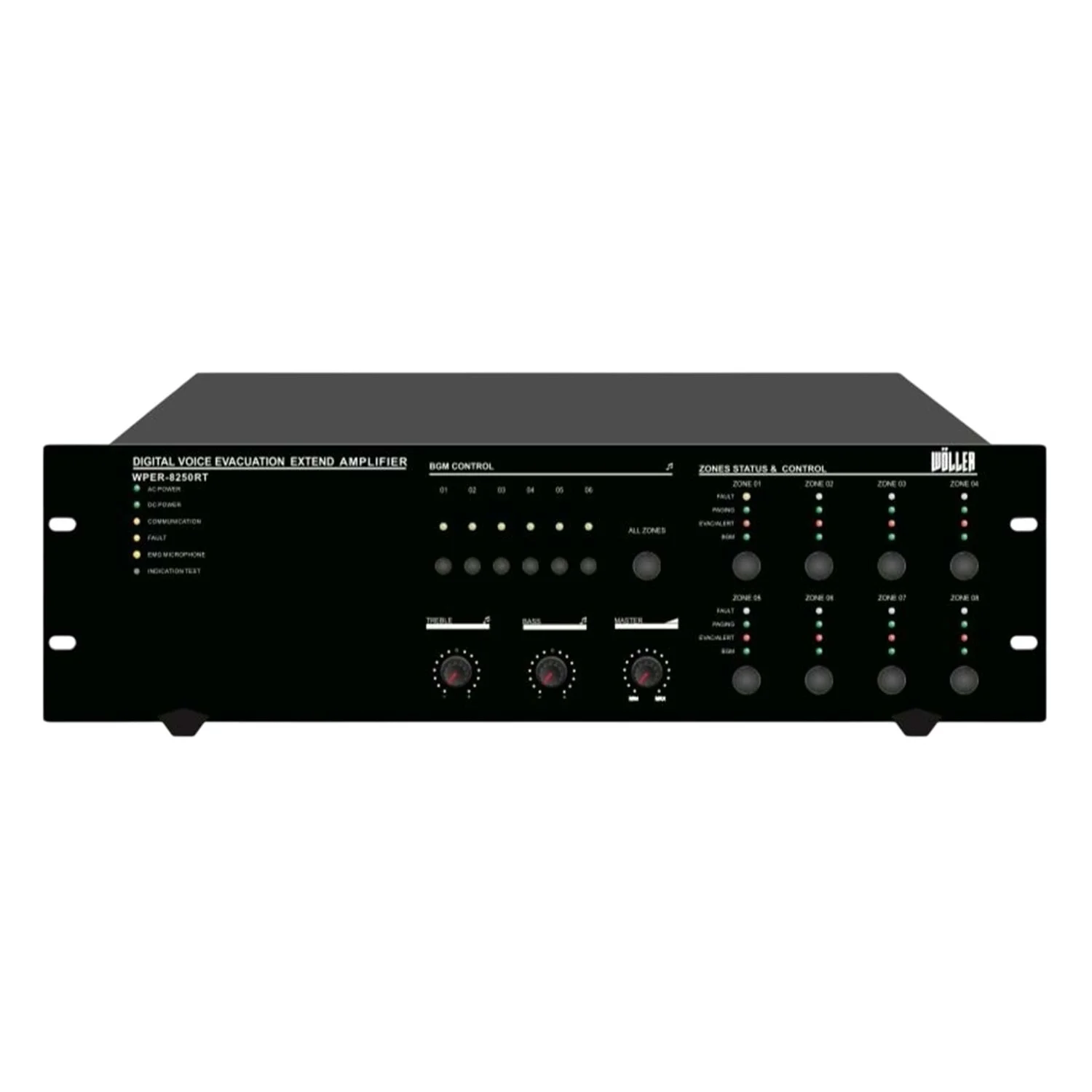 Wöller WPER-8250RT 8 Bölgeli EN54-16 Acil Anons Router / Genişletici 250W/100V
