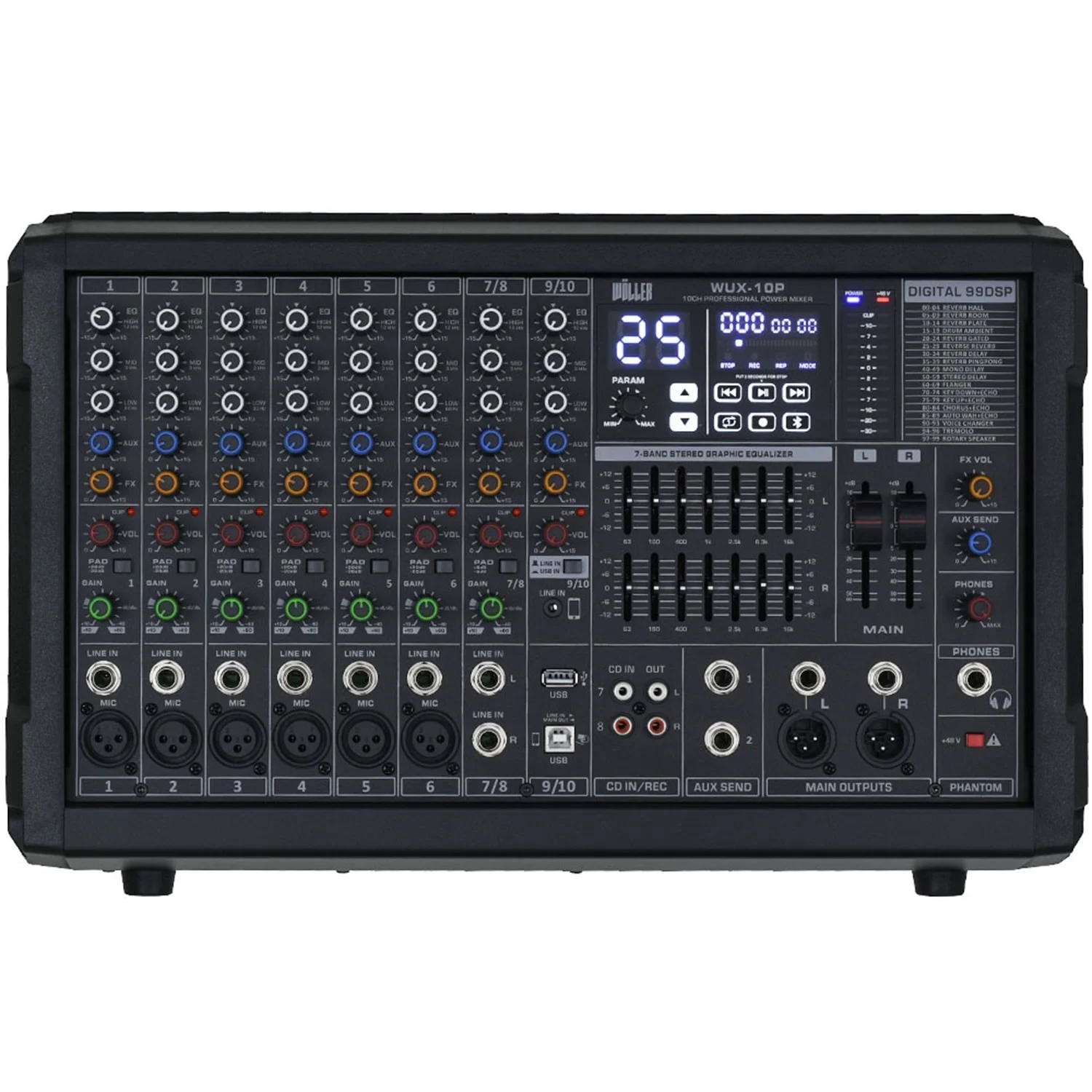 Wöller WUX-10P 10 Kanal Küp Power Mikser 2x750W, 99 DSP Efekt