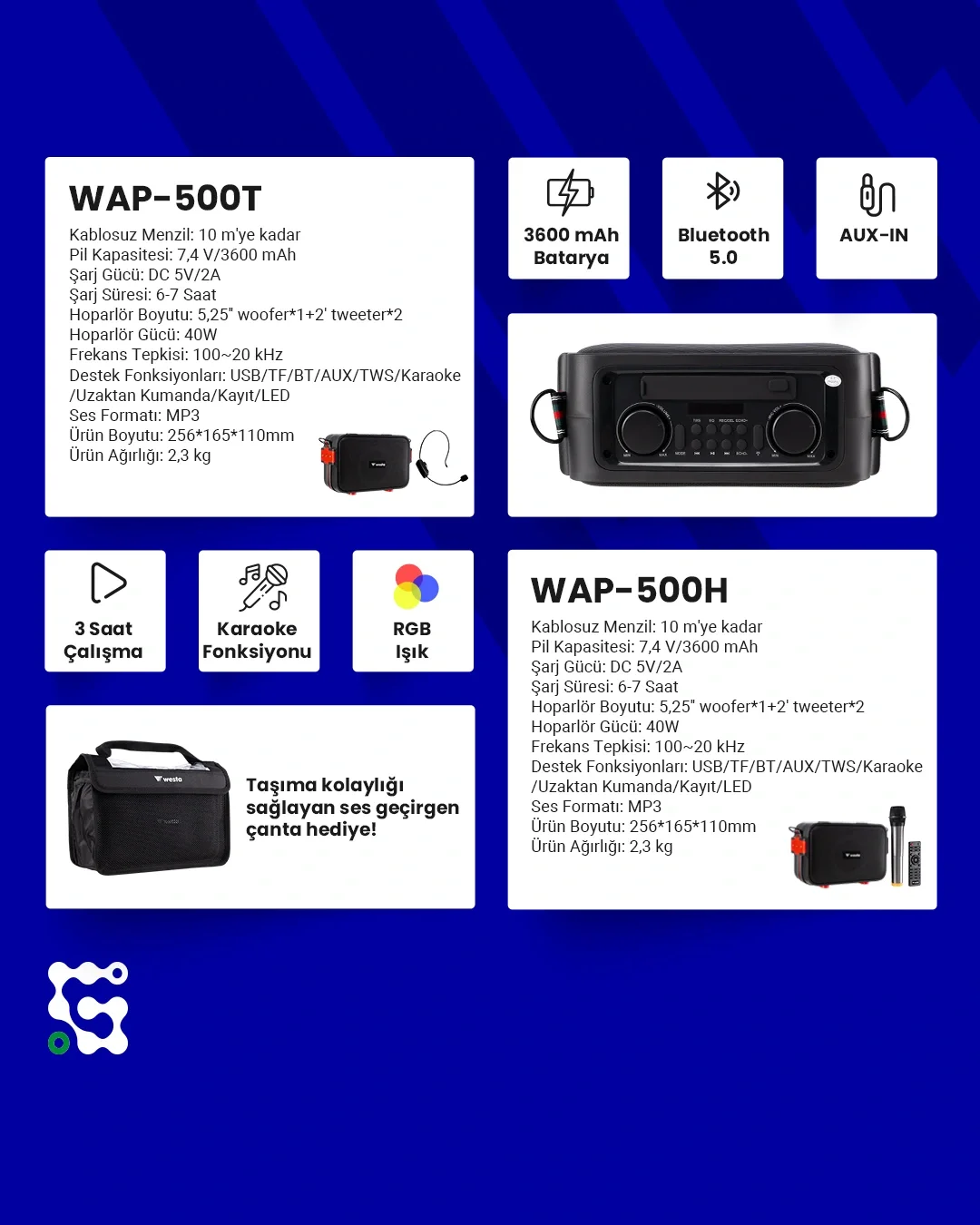 Westa WAP-500H 6" Taşınabilir Ses Sistemi | 50W EL Mikrofonlu, Bluetooth, USB