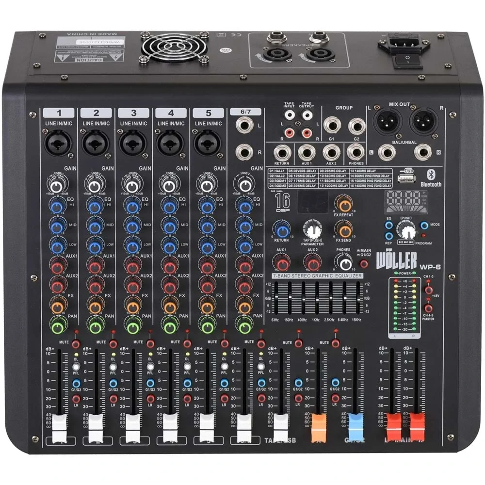 Wöller WP-6 Powermixer 6-kanal 2x250W/4-ohm USB/BT