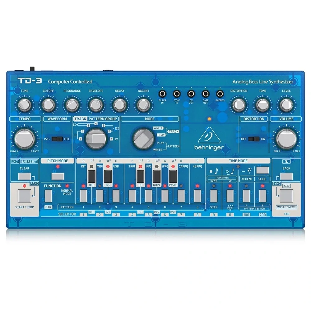 Behringer TD-3-BB Analog Bass Line Synthesizer (Transparan Mavi)
