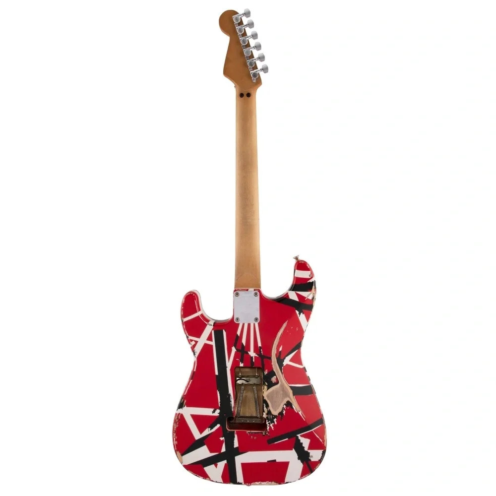 EVH Striped Frankenstein Frankie Akçaağaç Klavye Red with Black Stripes Relic Elektro Gitar
