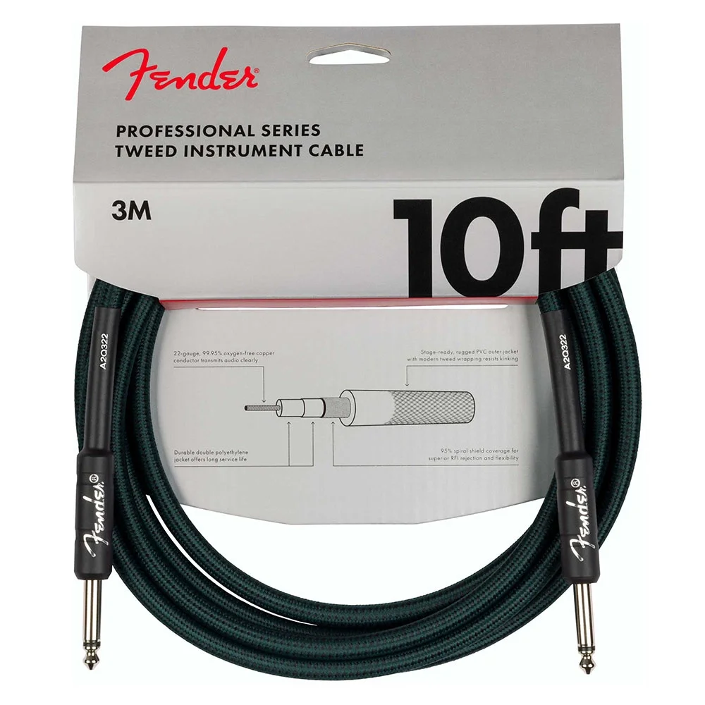 Fender Professional Instrument Cables 10 Tweed Sherwood Green Kablo