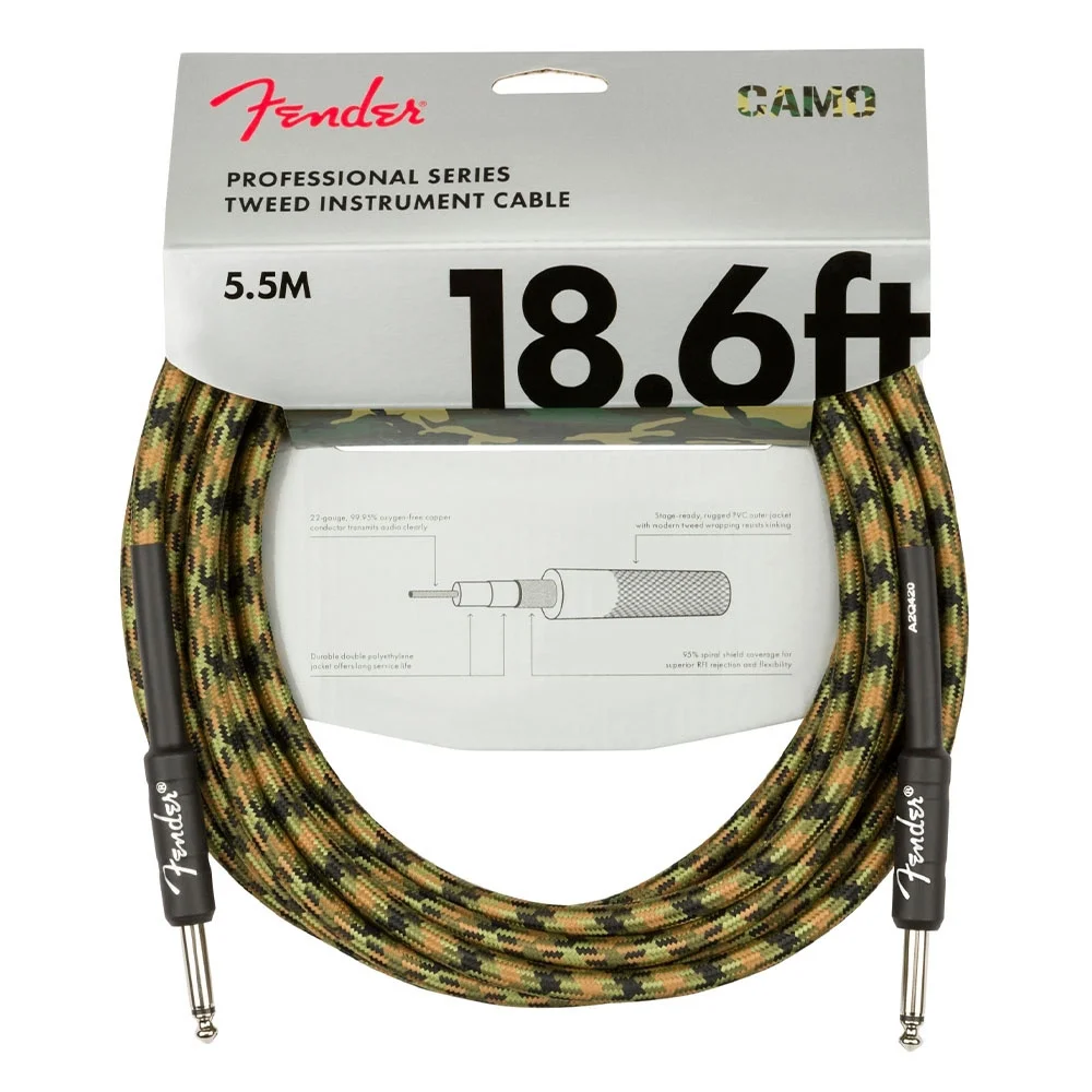 Fender Professional Series Cable Straight/Straight 18.6’ Woodland Camo Kablo