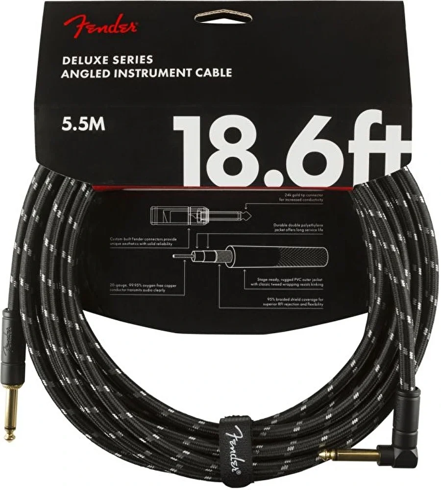 Fender Deluxe Düz/L Uç Siyah Tweed Enstrüman Kablo 5.5-metre
