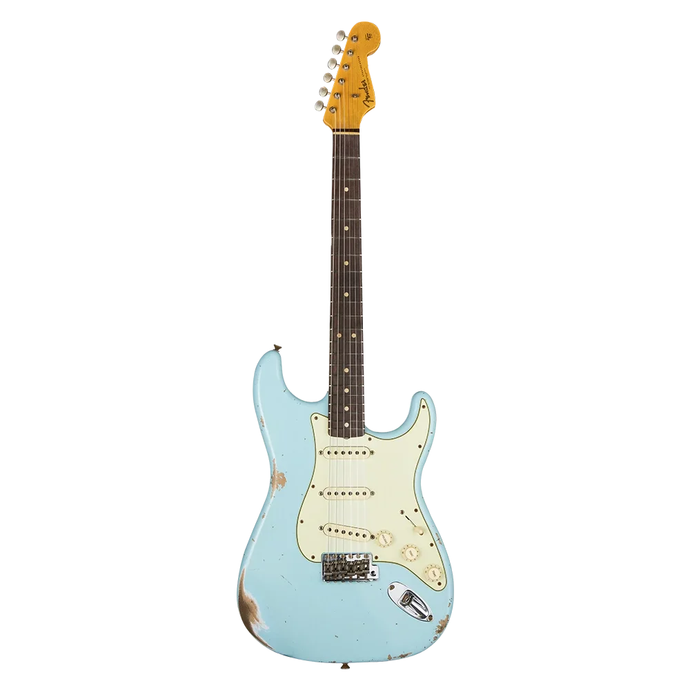 Fender Custom Shop W21 Limited Edition 1963 Stratocaster Heavy Relic Gülağacı Klavye Faded Aged Daphne Blue Elektro Gitar