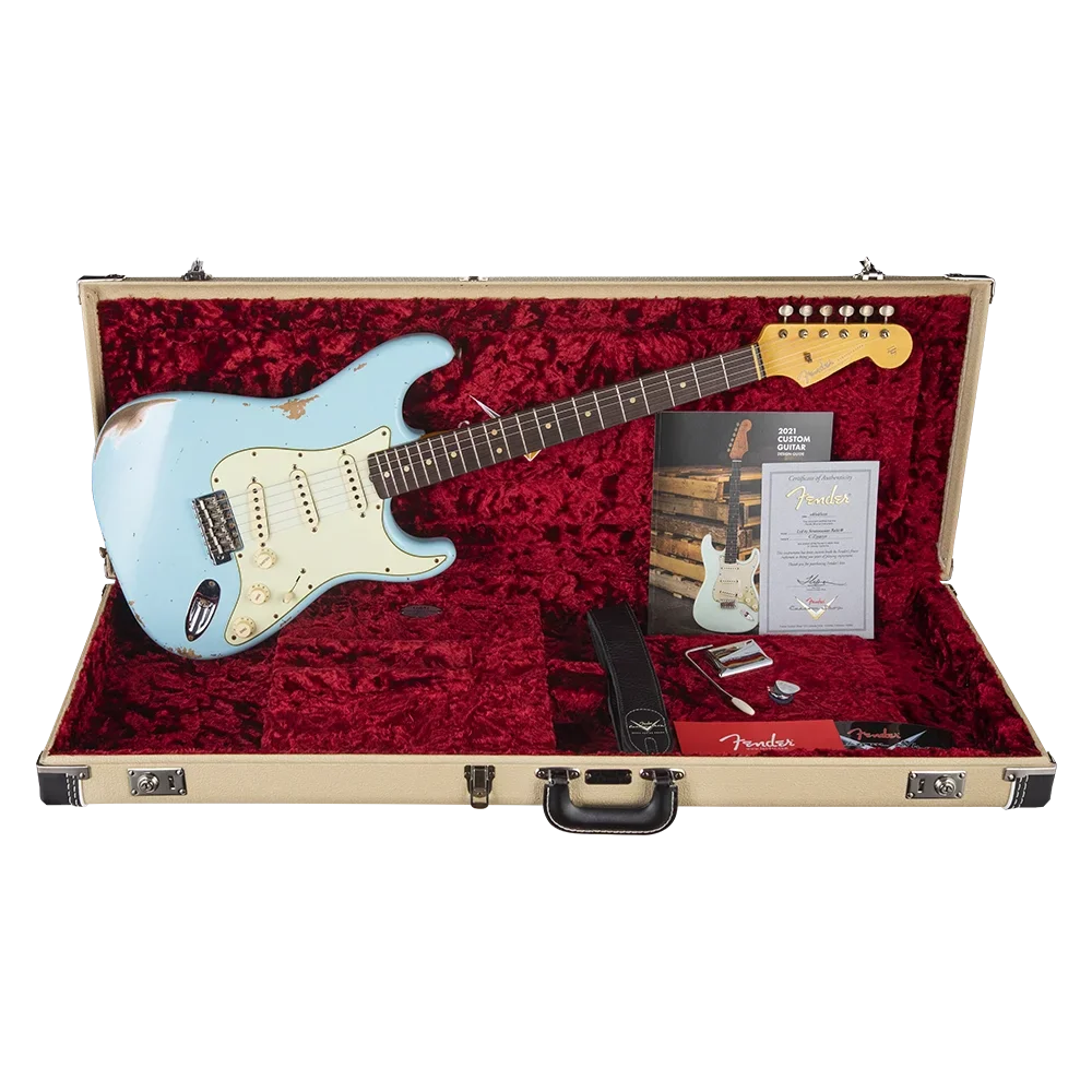 Fender Custom Shop W21 Limited Edition 1963 Stratocaster Heavy Relic Gülağacı Klavye Faded Aged Daphne Blue Elektro Gitar