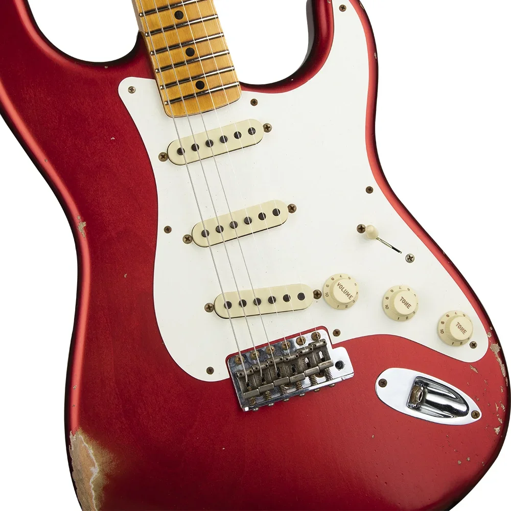 Fender Custom Shop S21 Limited Edition 1957 Stratocaster Relic Akçaağaç Klavye Aged Candy Apple Red Elektro Gitar