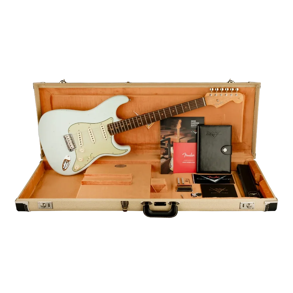 Fender Custom Shop Limited 1964 Stratocaster Journeyman Relic Gülağacı Klavye Faded Aged Sonic Blue Elektro Gitar