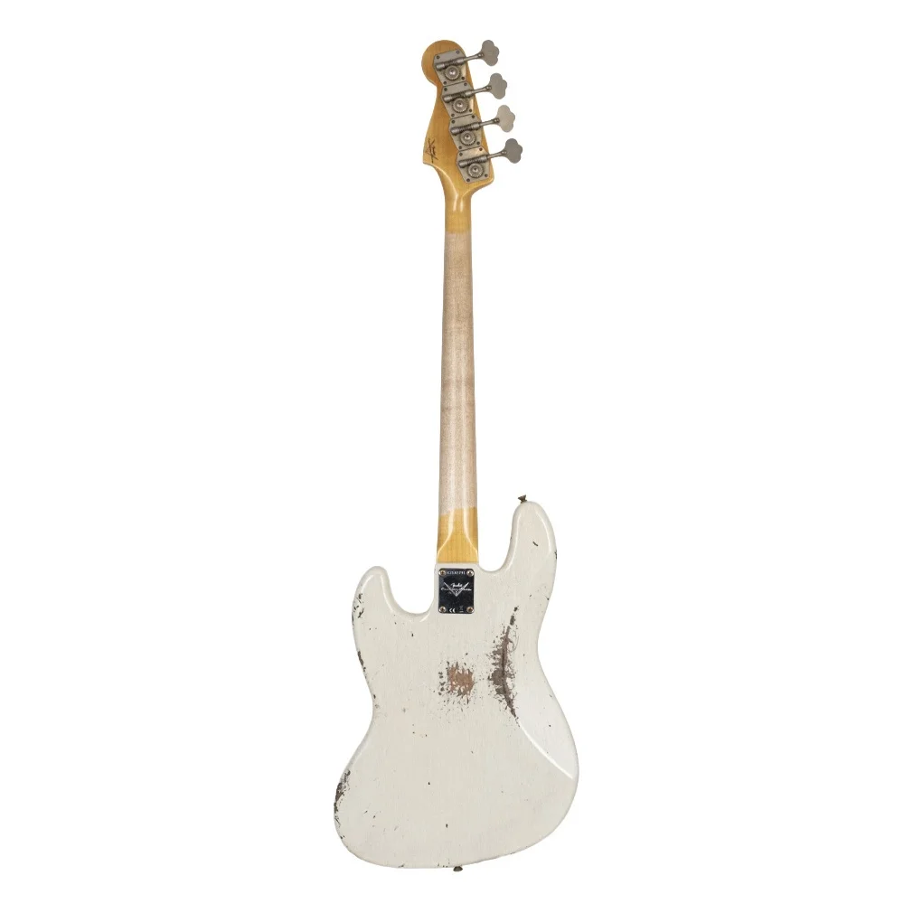 Fender Custom Shop 1961 Jazz Bass Heavy Relic Gülağacı Klavye Aged Olympic White Bas Gitar