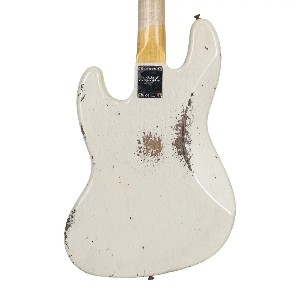 Fender Custom Shop 1961 Jazz Bass Heavy Relic Gülağacı Klavye Aged Olympic White Bas Gitar