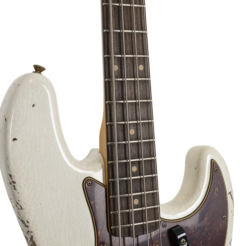 Fender Custom Shop 1961 Jazz Bass Heavy Relic Gülağacı Klavye Aged Olympic White Bas Gitar