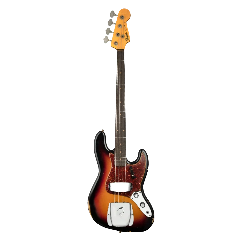 Fender Custom Shop S21 1960 Jazz Bass Relic Gülağacı Klavye 3 Tone Sunburst Bas Gitar