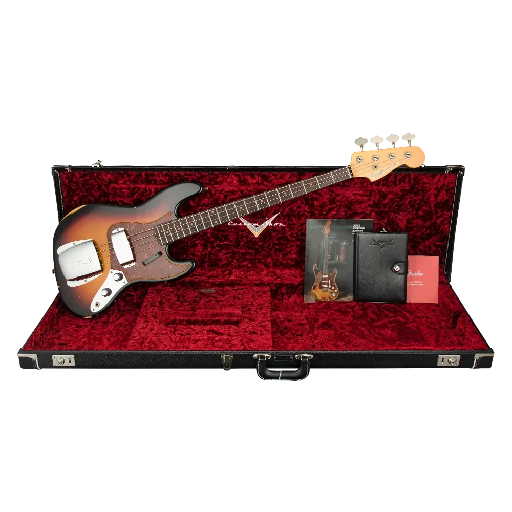 Fender Custom Shop S21 1960 Jazz Bass Relic Gülağacı Klavye 3 Tone Sunburst Bas Gitar