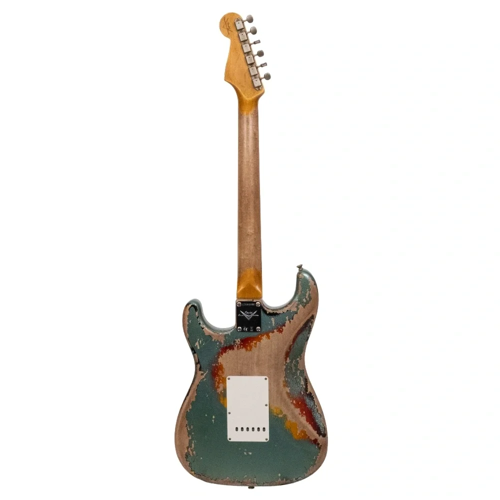 Fender Custom Shop 1965 Stratocaster Super Heavy Relic Gülağacı Klavye Super Faded Aged Sherwood Green Metallic over 3 Ton Sunburst Elektro Gitar