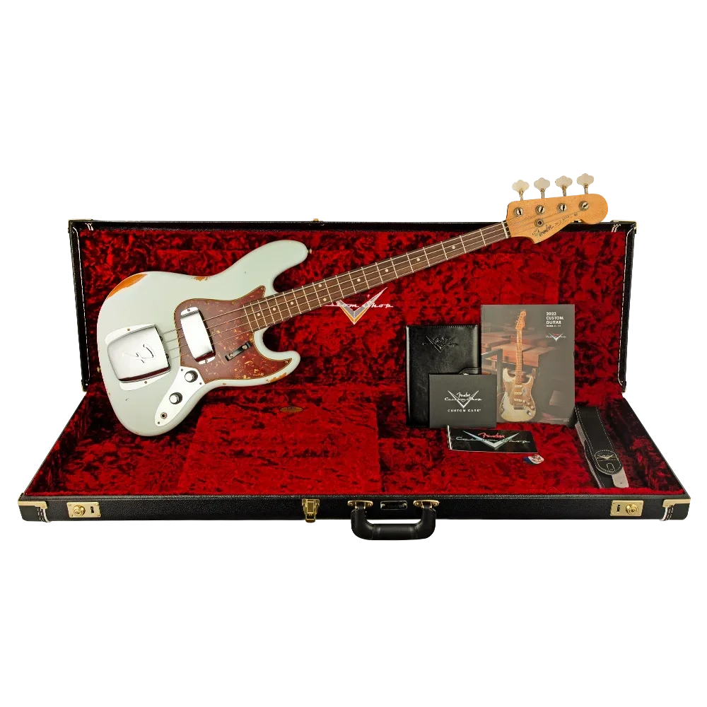 Fender Custom Shop Limited Edition 1960 Jazz Bass Relic Gülağacı Klavye Super Faded Aged Sonic Blue Bas Gitar