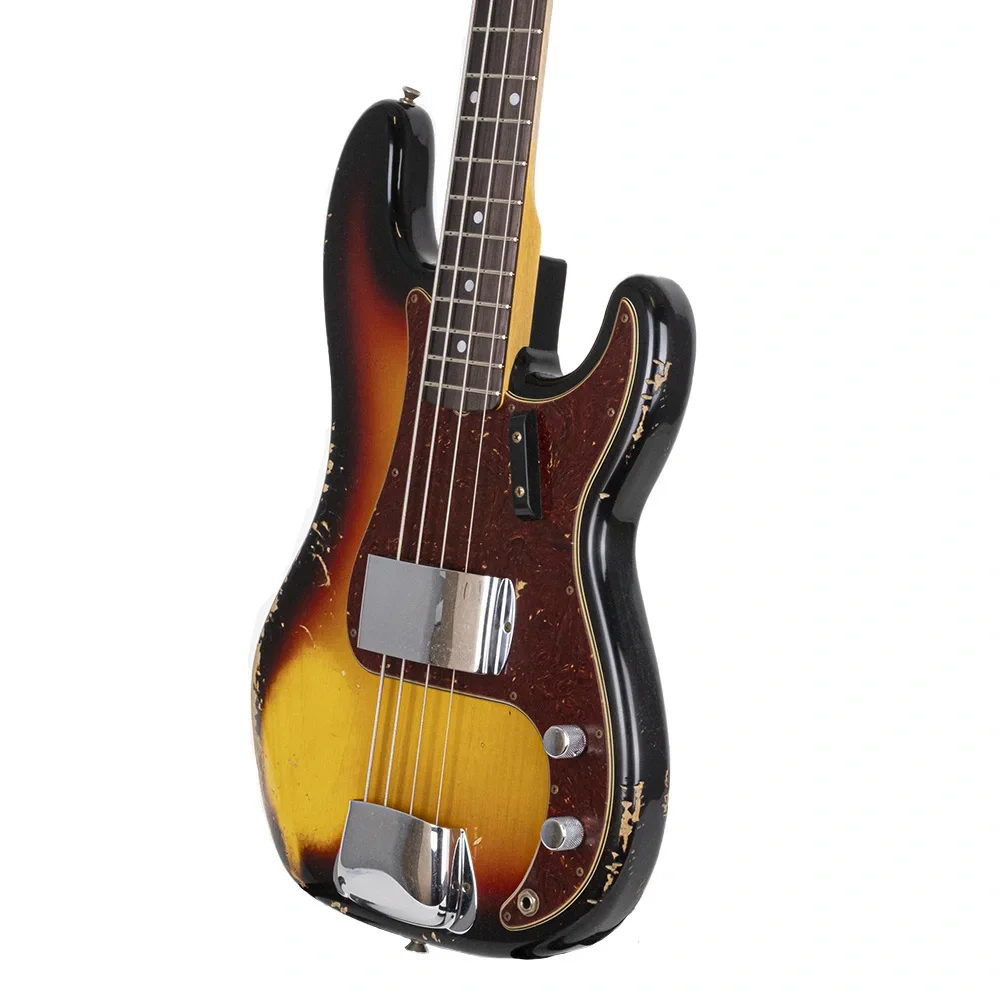 Fender Custom Shop Limited Edition 1966 Precision Bass Heavy Relic Aged Bleached 3 Ton Sunburst Bas Gitar