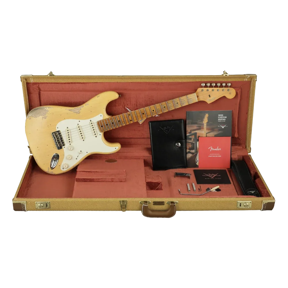 FENDER Custom Shop 1957 Stratocaster Heavy Relic Akçaağaç Klavye Nocaster Blonde Elektro Gitar