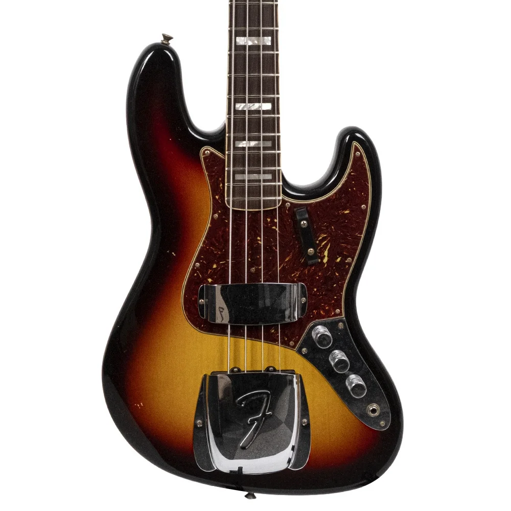 Fender Custom Shop Limited Edition Custom Jazz Bass Journeyman Relic Gülağacı Klavye Bleached 3 Ton Sunburst Bas Gitar